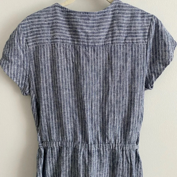 BANANA Republic Linen Striped Blue and White Short Sleeve Midi Wrap Dress Size 2 - Picture 8 of 15